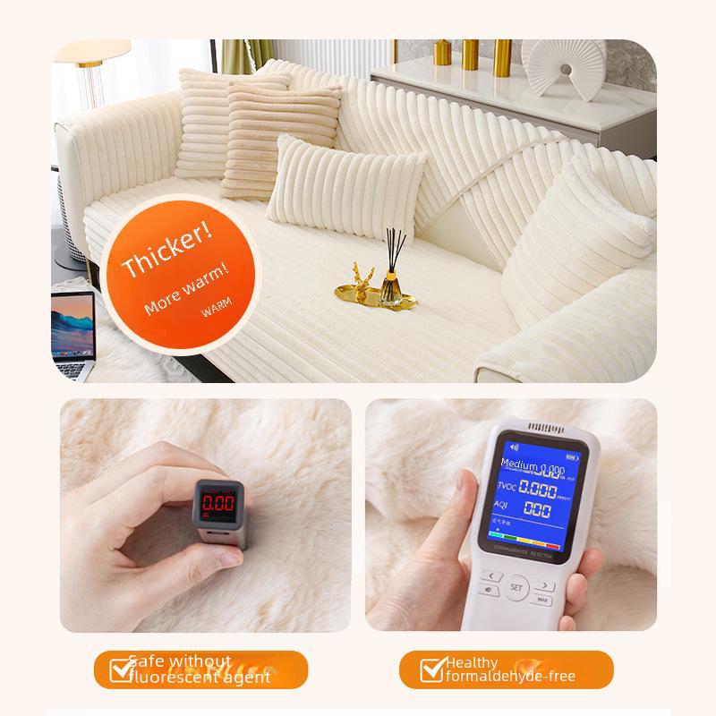 Thick Plush Striped Winter Sofa Cushion - Non-Slip, Soft, Imitation Rabbit Fur