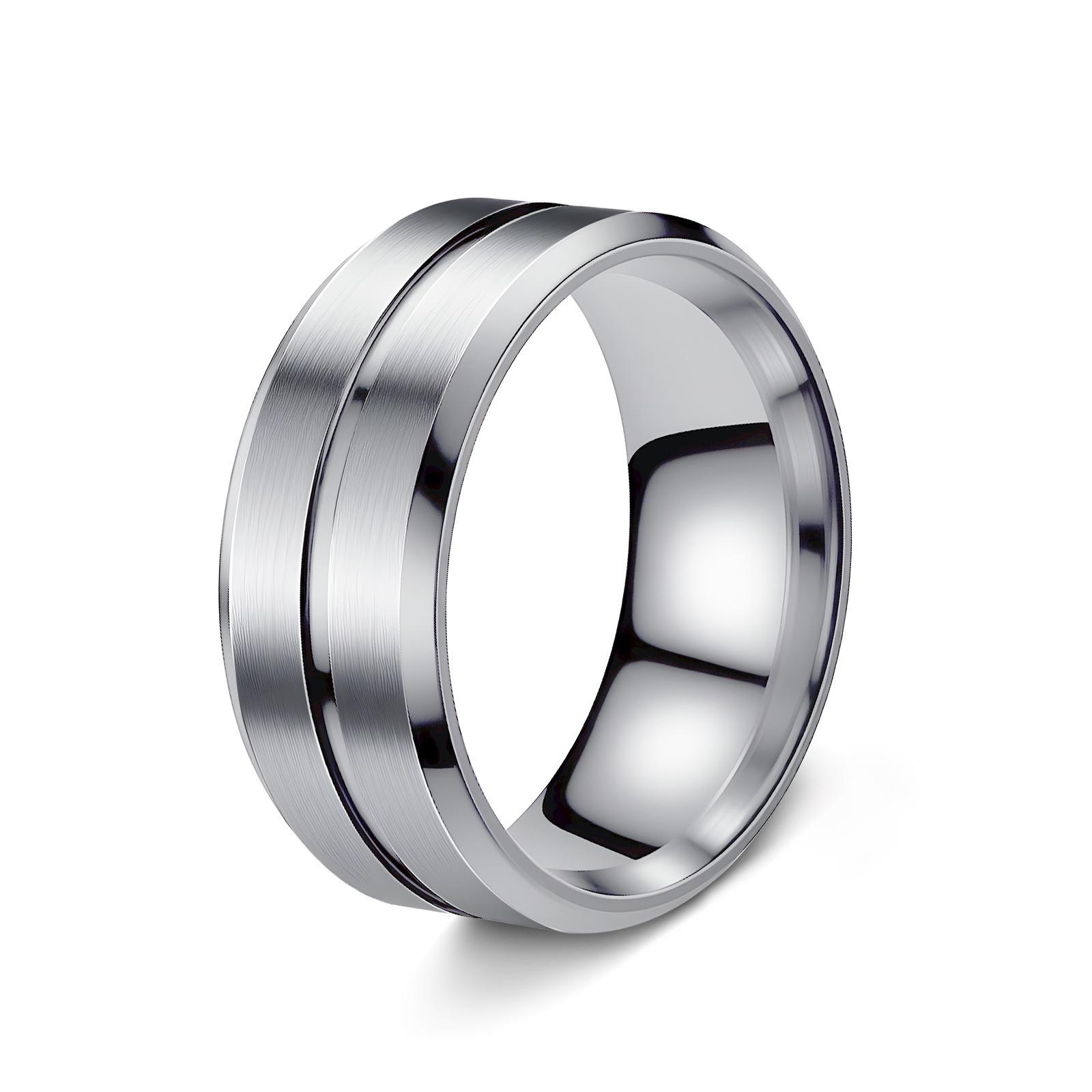

Fashionable 8mm Men s Black Stainless Steel Wedding Ring with Black Groove Beveled Engagement Ring, Suitable for Men s Valentine No.6