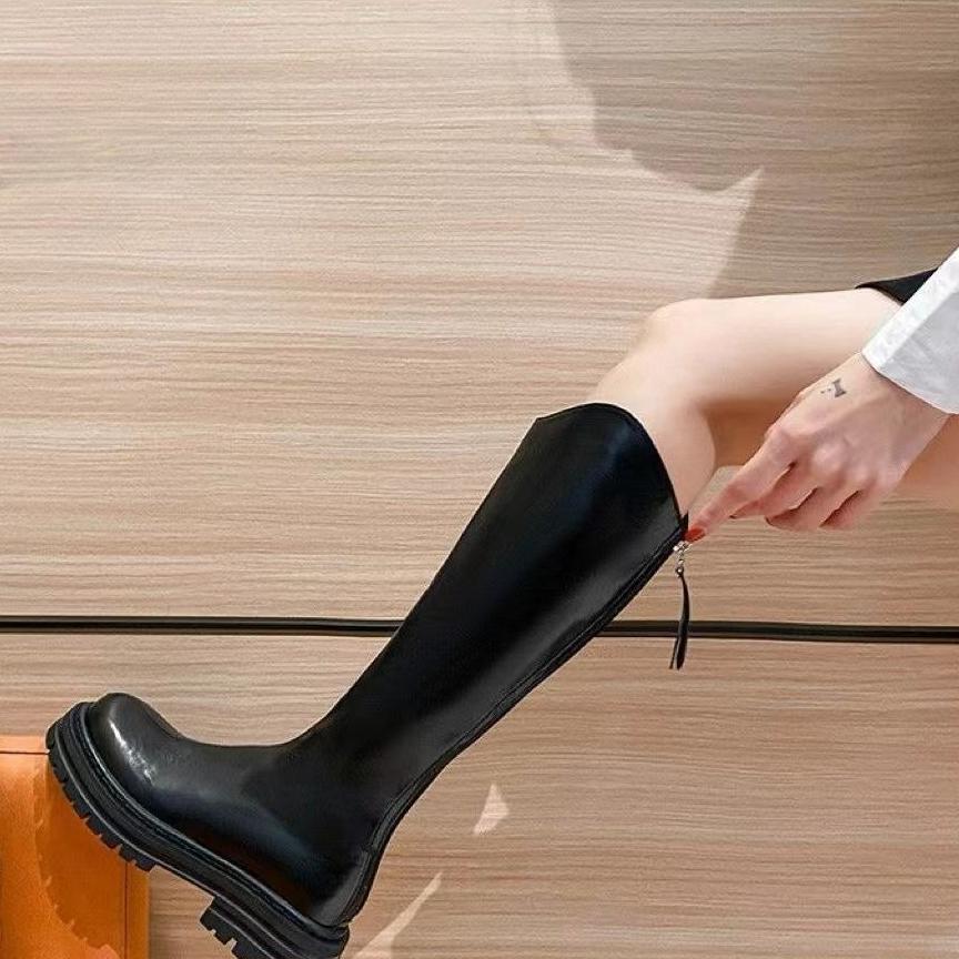 

Модные женские сапоги Сапоги до колена Высокое качество Модные Круглый носок Задняя молния Толстая подошва V-образный вырез Женские сапоги Сапоги рыцаря Ботас Мухер 35 чёрный