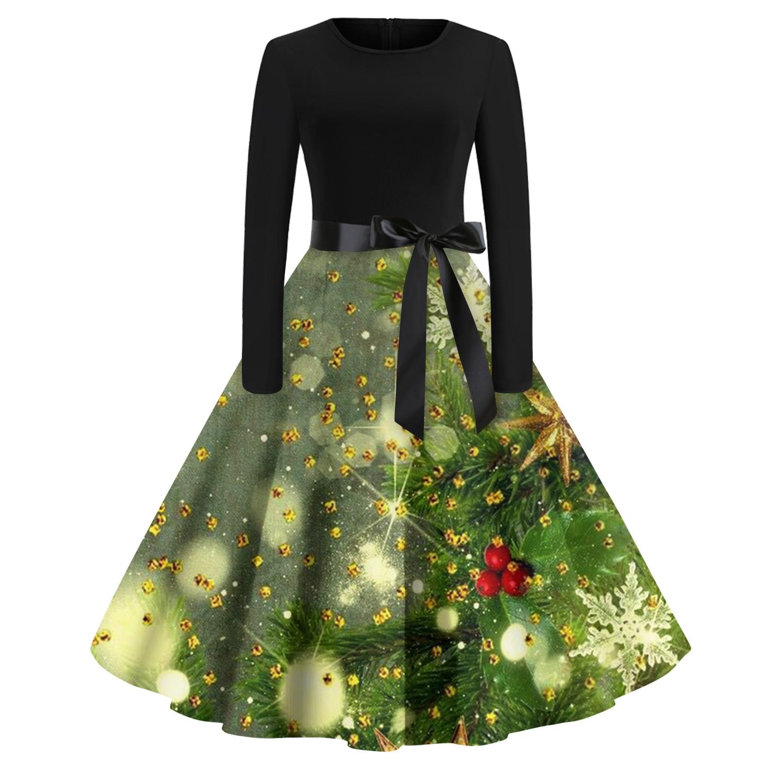 Женское повседневное модное рождественское платье с длинными рукавами и принтом снежинок — фото 3