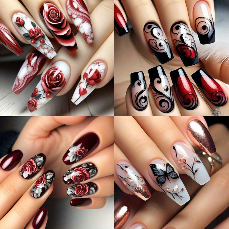 

2026 Embossed Nail Caps Set: 96-Piece 3D Butterfly Valentine s Collection (4 Sets)