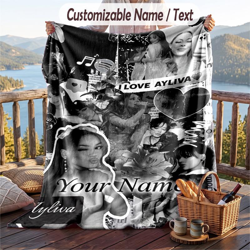 Personalized Flannel Throw Blanket,Ayliva Custom Printed Name, Cozy Plush Blanket For Home Use
