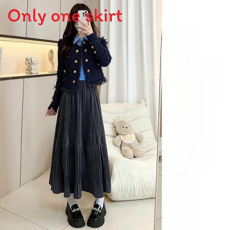 Golden Velvet Skirt With Pleated Design For Casual And Office Wear