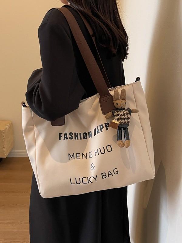Canvas Tote Bag Womens Casual Large Capacity Shoulder Handbag For School And Daily Use