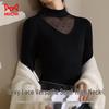 Mao Ren French Elegant Lace Mesh Semi-High Collar Long Sleeve Top