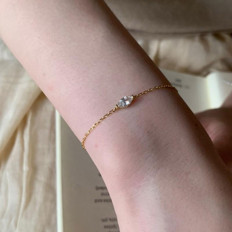 Sterling Marquise Zircon Minimalist Bracelet Women Vintage Chic Stackable Dainty Jewelry