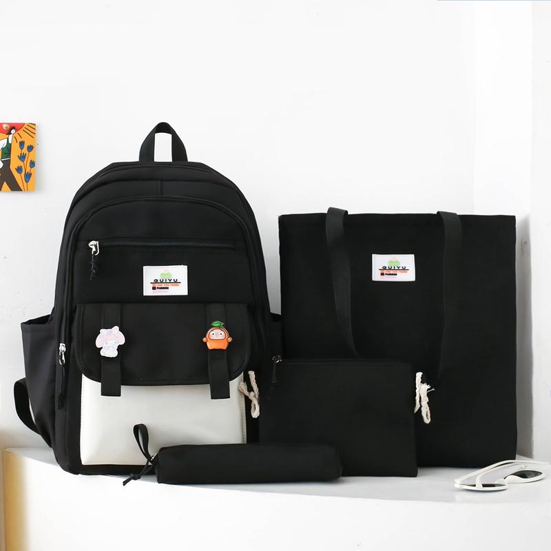 Four-Piece Backpack Set Student Schoolbag Stitching Contrast Color Campus Backpack Large Capacity Backpack for Primary and Secondary School Students