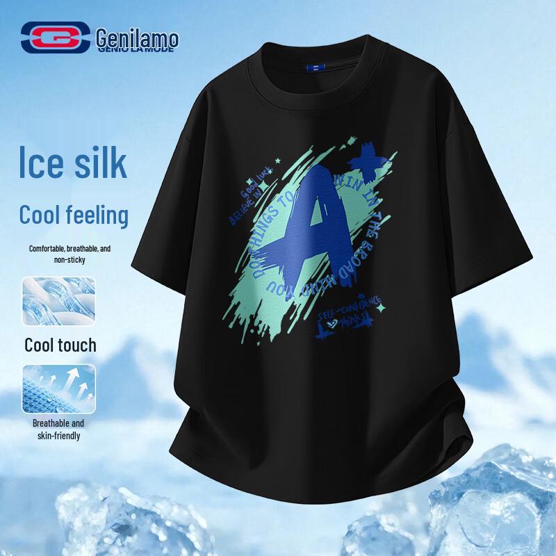 GENIOLAMODE Men s Ice Silk Short Sleeve T-Shirt 2XL