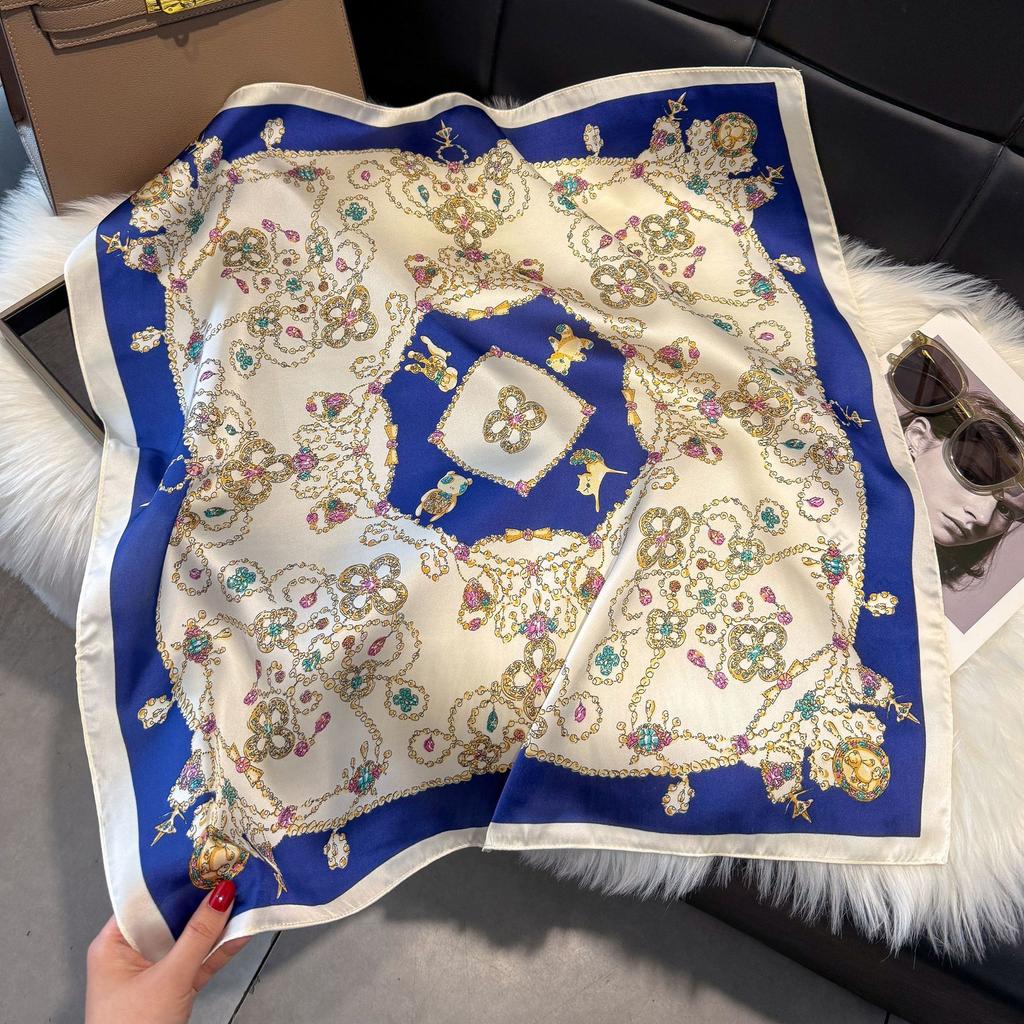 Wind Scarf Square Scarf Simulation Silk 70Cm Retro Cashew Print Literary Headband Suit With Decorative Scarf