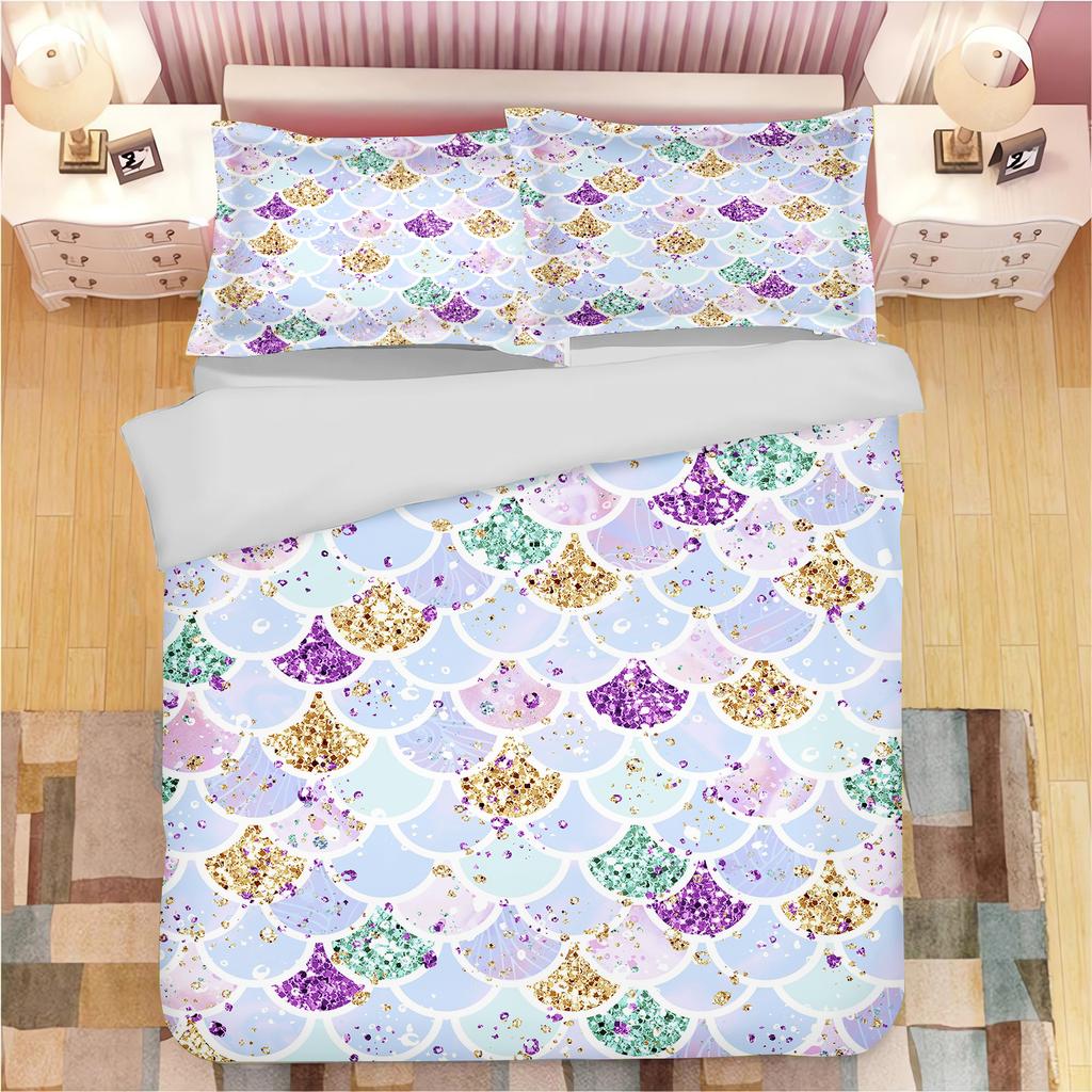 Mermaid Duvet Cover Cartoon Set Bedding, Cute Printed Cartoon Quilt Cover Comforter Sets Home Bedroom Decoration