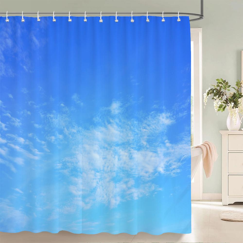 Tenda da Doccia 180x180cm Cielo Azzurro Nuvole Soleggiato Paesaggio Naturale Stampa 3D con Ganci Tessuto Impermeabile Tende per Bagno Casa