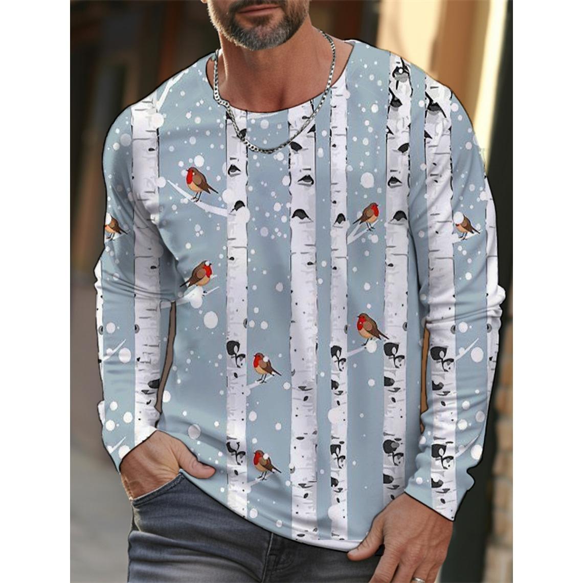 ETST0011 Heren Kerst Sneeuwvlok Print Lange Mouw T-shirt Kerst Cartoon Patroon Sport Casual Schattig Polyester Ronde Hals Lange Mouw 6XL