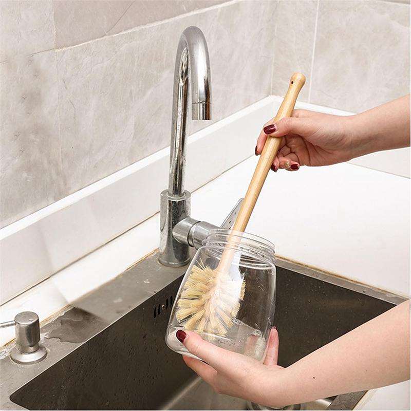 Practical-Cleaning Brush Long Handle Wooden Bottle Brush Kitchen Sink Bathroom Universal Brush