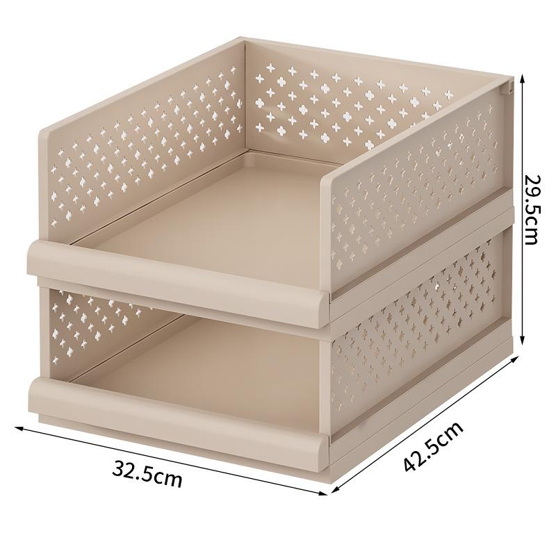 Drawer-Style Multi-Tier Folding Clothes Rack Home Storage Organizer Built-in Folding Shelving Unit for Wardrobes StyleA  2 layers коричневый