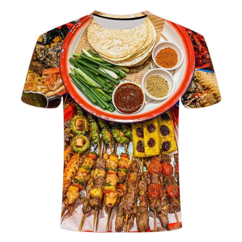 

Barbecue Kebab Graphic T Shirt Men 3D Printed Night Market BBQ T-shirt Funny Short Sleeve XXS