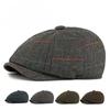 British Retro Plaid Newsboy Cap for Men Women Premium Woolen Herringbone Octagonal Hat Vintage Baker Boy Cap Casual Peaked Hat