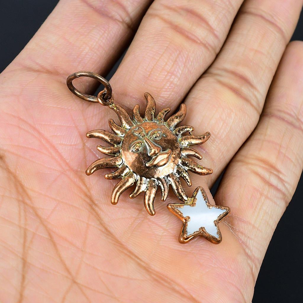 Mother of Pearl Pendant Gemstone Pendant Copper Electroformed Pendant, Handmade Jewelry Anniversary Gift