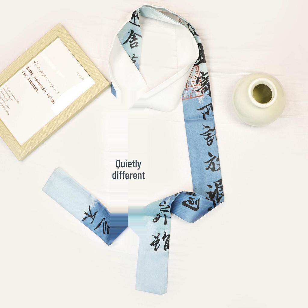 "Frühling Neu Antiker Stil Druck Seidenschal & Chinesisches Band Haarband"