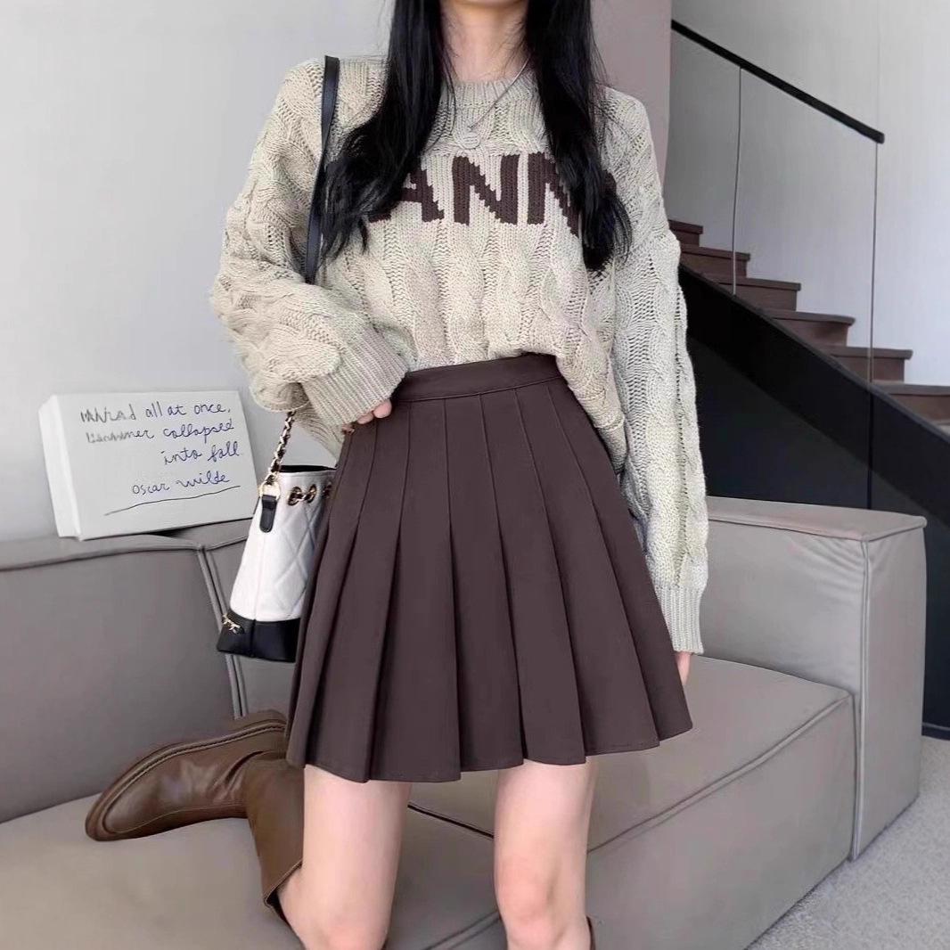 

Japanese Academy Style High-Waisted Pleated A-Line Skirt - Autumn/Winter New Petite Casual Short Skirt Double Extra Large кавовий