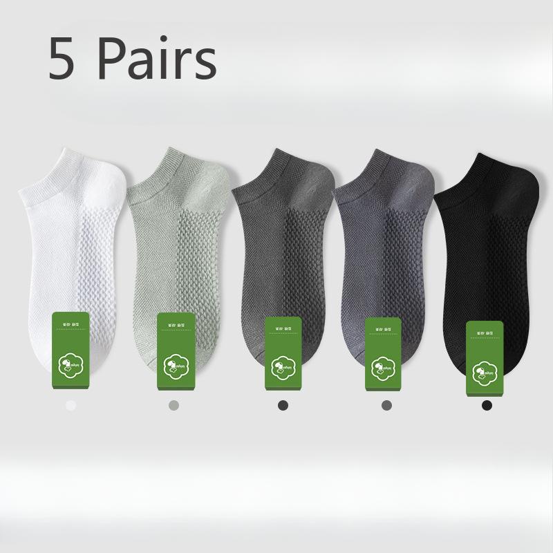 5 Pairs of Men's Summer Thin Pure Cotton Sweat Absorbing Deodorant Mesh Short Cotton Socksjavascript: