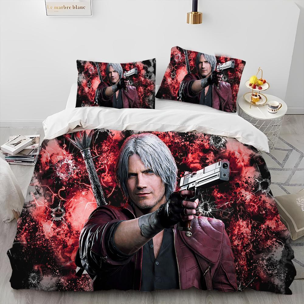 D-Devil May Cry DMC Game Gamer Comforter Bedding Set,Duvet Cover Bed Set Quilt Cover Pillowcase,king Queen Size Bedding Set Kid
