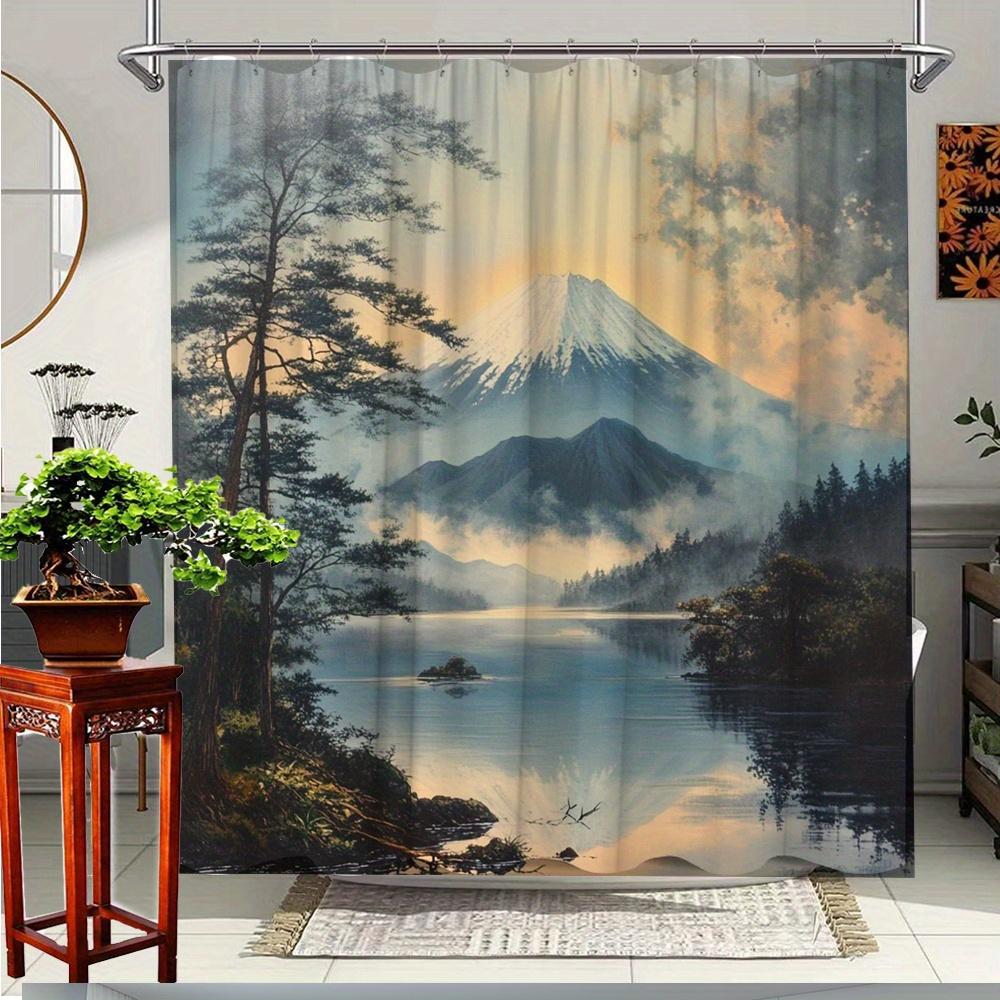 

1Pc Scenic Mountain Bath Curtain - Serene Forest Landscape With Snow-Capped Peaks & Tranquil Lake, Durable Polyester Fabric, W60H190(CM)-1 Pcs