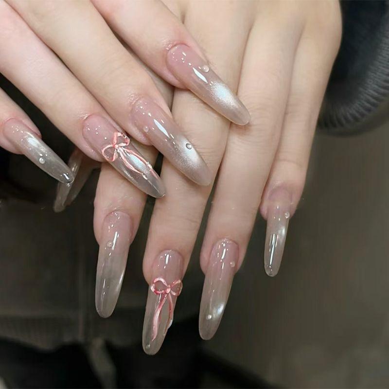 

Ice Pink Cat Eye High-Gloss Handmade Nails - Whitening & Enhancing XS - Glue Set