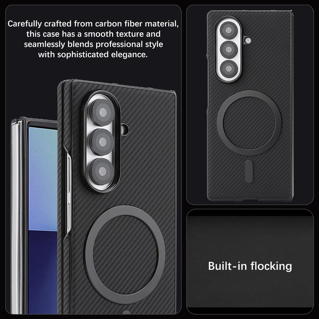 For Samsung Galaxy Z Fold5 5G Case Carbon Fiber Texture PU Leather Coated TPU Cover Magnetic Case