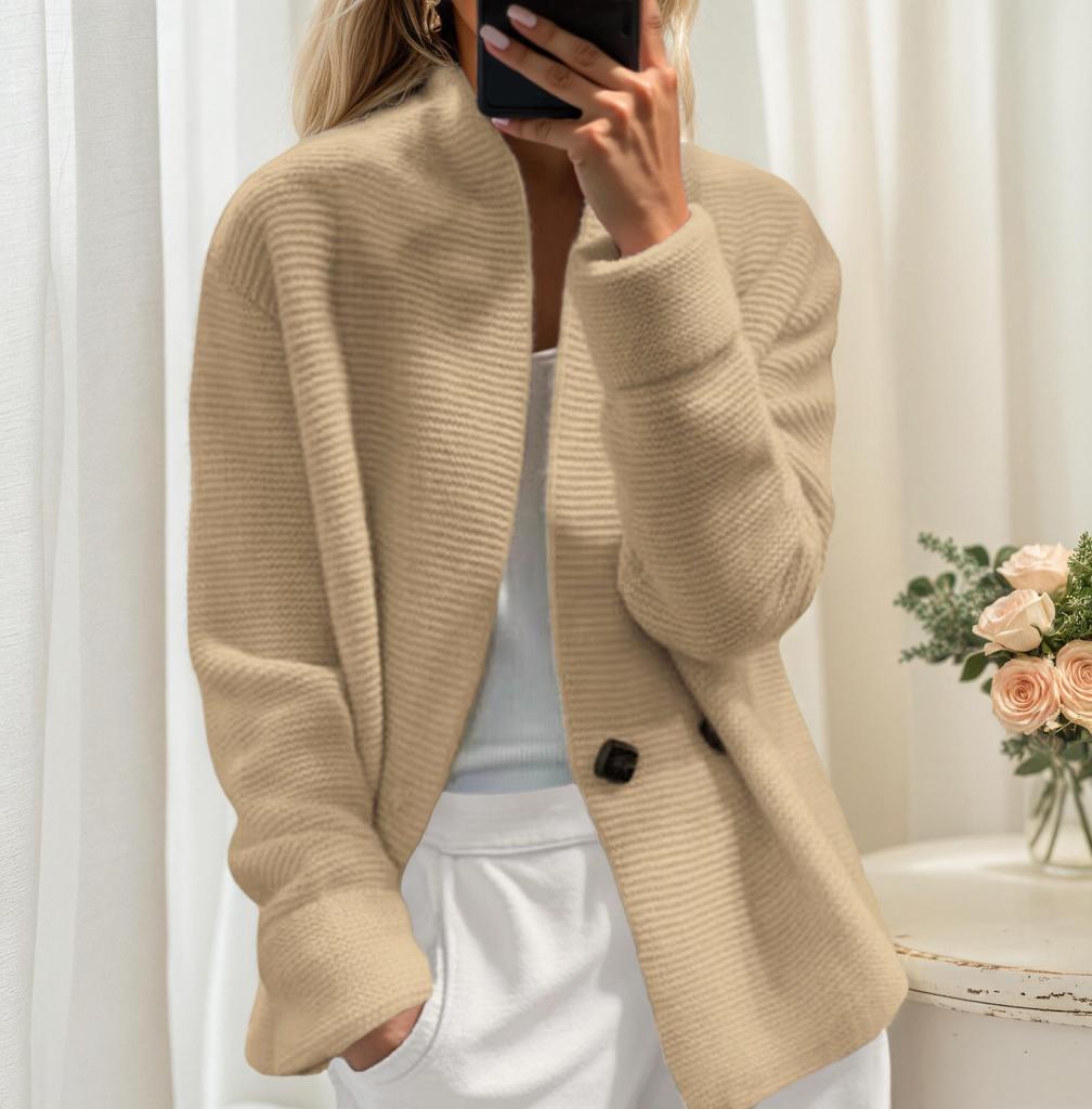 Women's Fall/Winter 2025 Lapel Double-Breasted Knitted Cardigan Sweater Coat