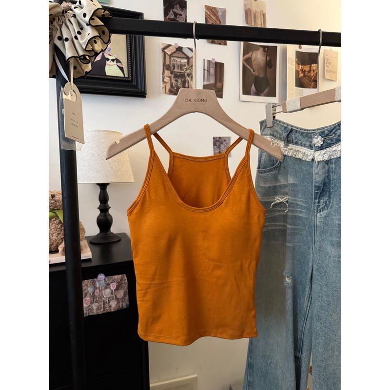 Kumikumi American Gyaru Pure Ribbon Chest Pad Vest Sling Women Autumn Chic Age-Reducing Slimming Sleeveless Top