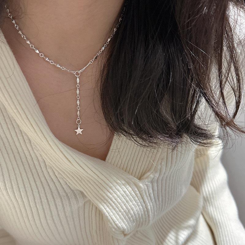 Star Sparkle Necklace Korean Version Heavy-Duty Industry Pentagram Clavicle Chain Niche Design Geometric Prism Necklace