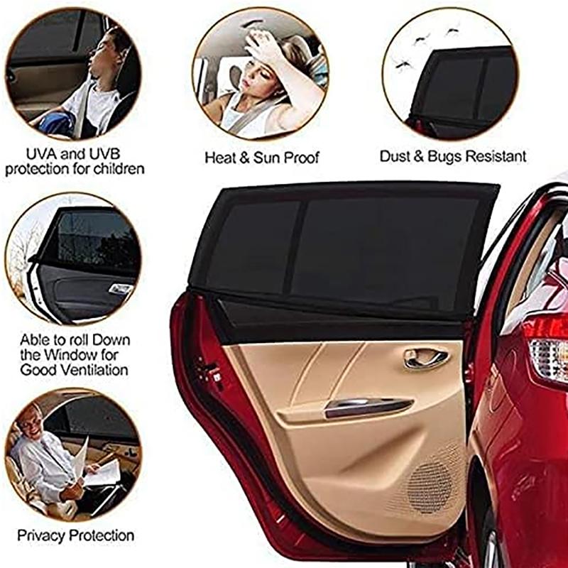 4 Pcs Car Window Shades, Stretchy Mesh Front Rear Side Window Sun Shades For Heat Block Uv Protection