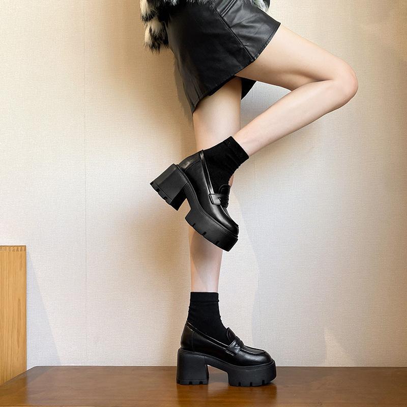 

12CM inner height increase women s velvet autumn new small leather shoes small thick-soled thick-heeled single shoes 38