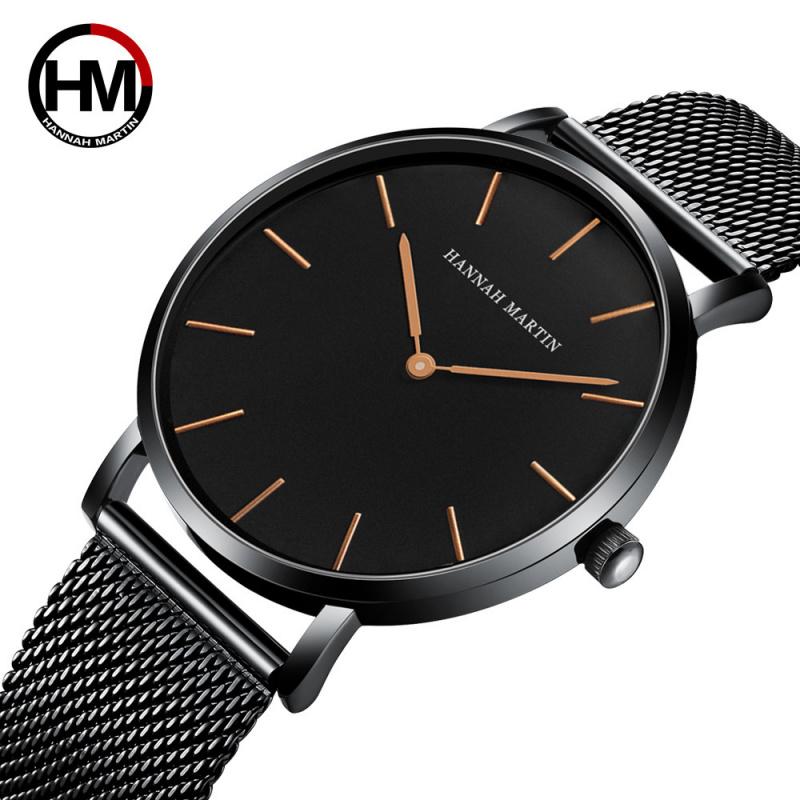 Japanese Movement 40mm Stainless Steel Braided Mesh Strap Men's Waterproof Simple Quartz Thin Durable Watch