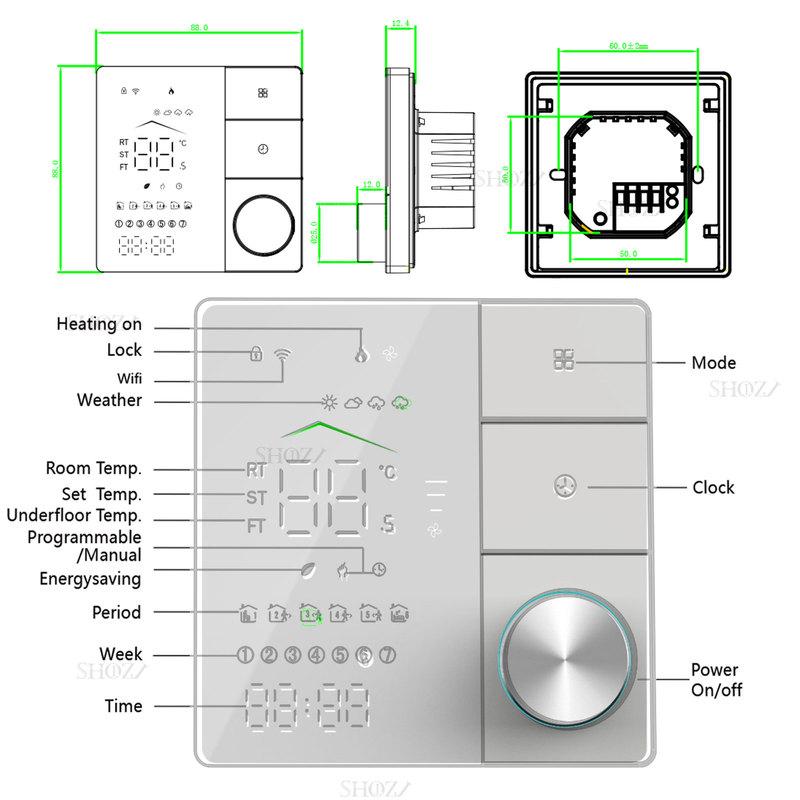 Tuya WiFi Smart Thermostat with Power Monitoring, Voice Control for Film Infrared Electric Warm Floor Heating System, 16A