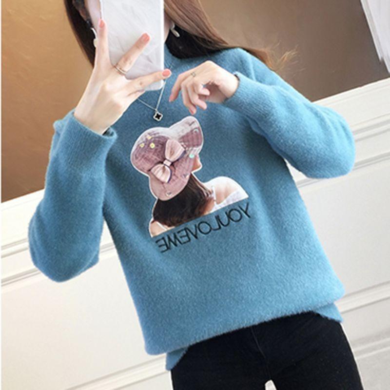 Zlatý norkový svetr s polovysokým výstřihem pro ženy Volný svetr s dlouhým rukávem Pletené oblečení Podzimní a zimní svetr Dámský