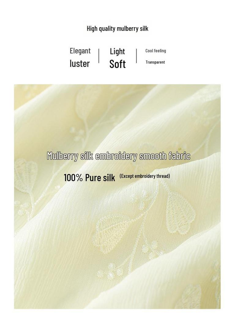 Seidenbesticktes Kleid mit hoher Taille für Damen - Modisch, alterslos, schlankmachender Maulbeerseiden-Stil für Frauen mittleren Alters