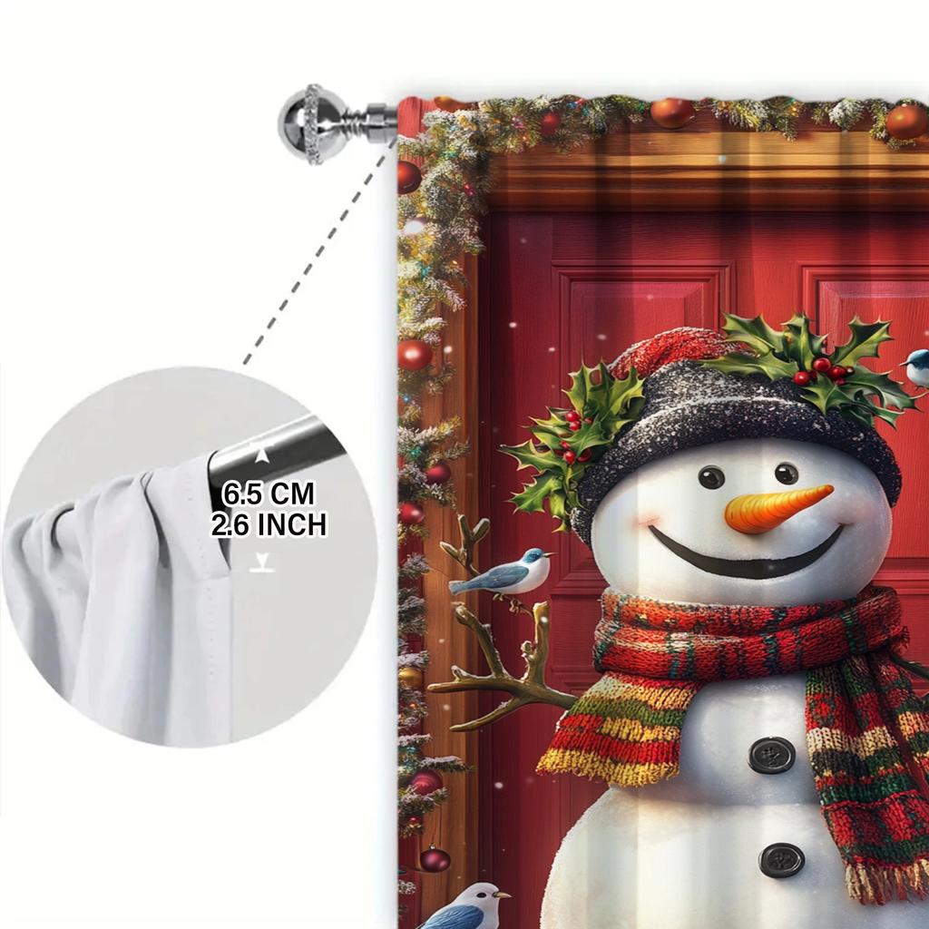 2pcs Christmas Snowman Printed Curtain for Christmas Home Decor - Rod Pocket Window Treatment for Bedroom, Office, Kitchen