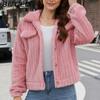 BITCED Women's Fall/Winter Ribbed Fleece Cardigan with Collar, Short-Length Jacket