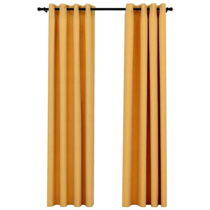 VidaXL Blackout Curtains Linen Look with Eyelets 2 Pcs Yellow 140x225 Cm