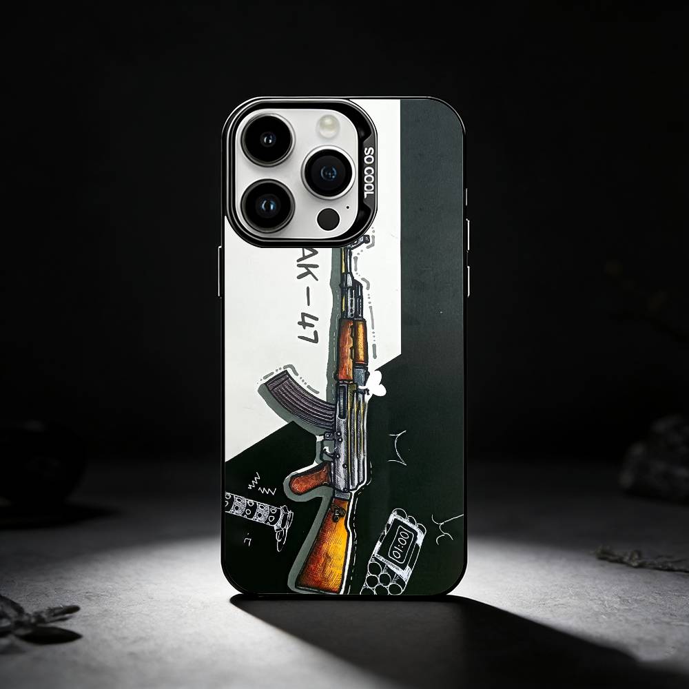 AK47 Handgun Gun BUllets Phone Case For iPhone 17,16,15,14,13,12,11 Plus,Pro Max,XS,Colored silver phone case
