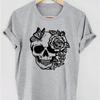 Fashion Women Skeleton Rose Lines Print T Shirt Funny Casual O-neck Short Sleeves T-shirt Summer Female Tee Shirt