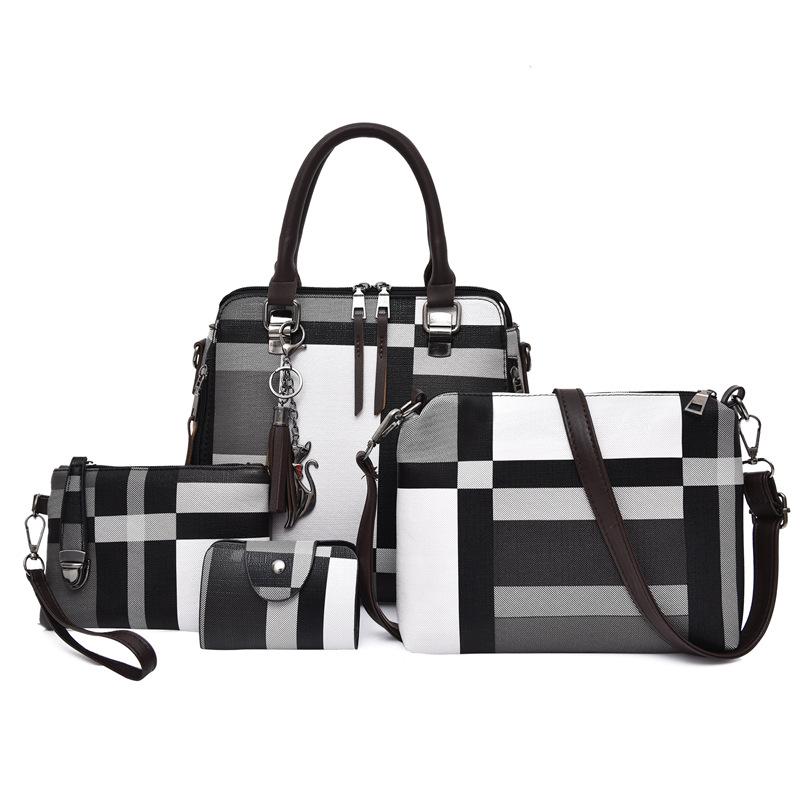 New Women's Bag Retro Double Shoulder Messenger Bag Fashion Mother and Child Shoulder Four-piece Set Contrasting Handbag