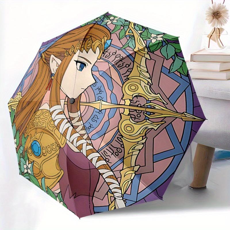 Legend Zelda Automatic Windproof Folding Umbrella, Compact Travel Umbrella for All Occasions, Cartoon Portable Compact Umbrella A0823069