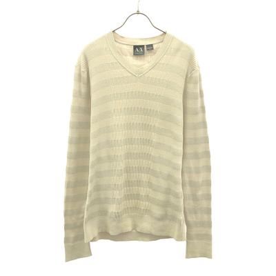 Border Pattern Long Sleeve V Neck Sweater M Knit Women Used