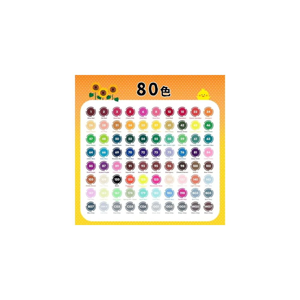 Illustration Markers, 80 Colors, Alcohol-Based Markers, Brush Type & Twin Type, with Free App, Art