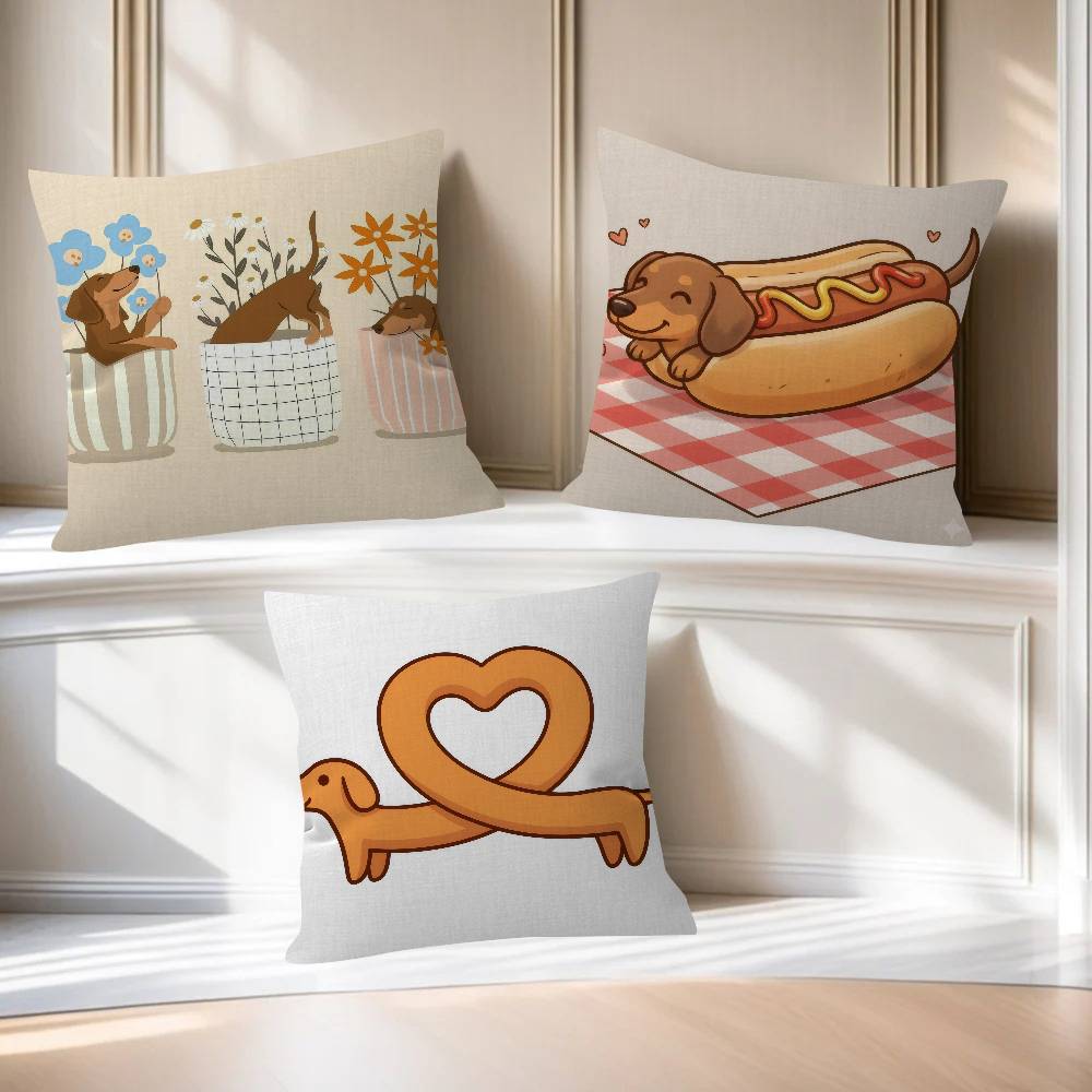 Sausage Dog Dachshund cute Pillowcase toon Gift Cushion Cover Bedroom Home Sofa Chair Seat Decor pillow case