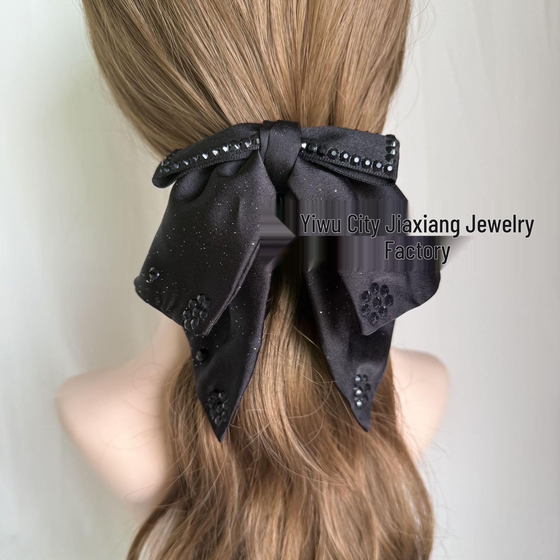 Elegant Rhinestone Butterfly Ponytail Clip - Korean Style Satin Bow Hair Accessory