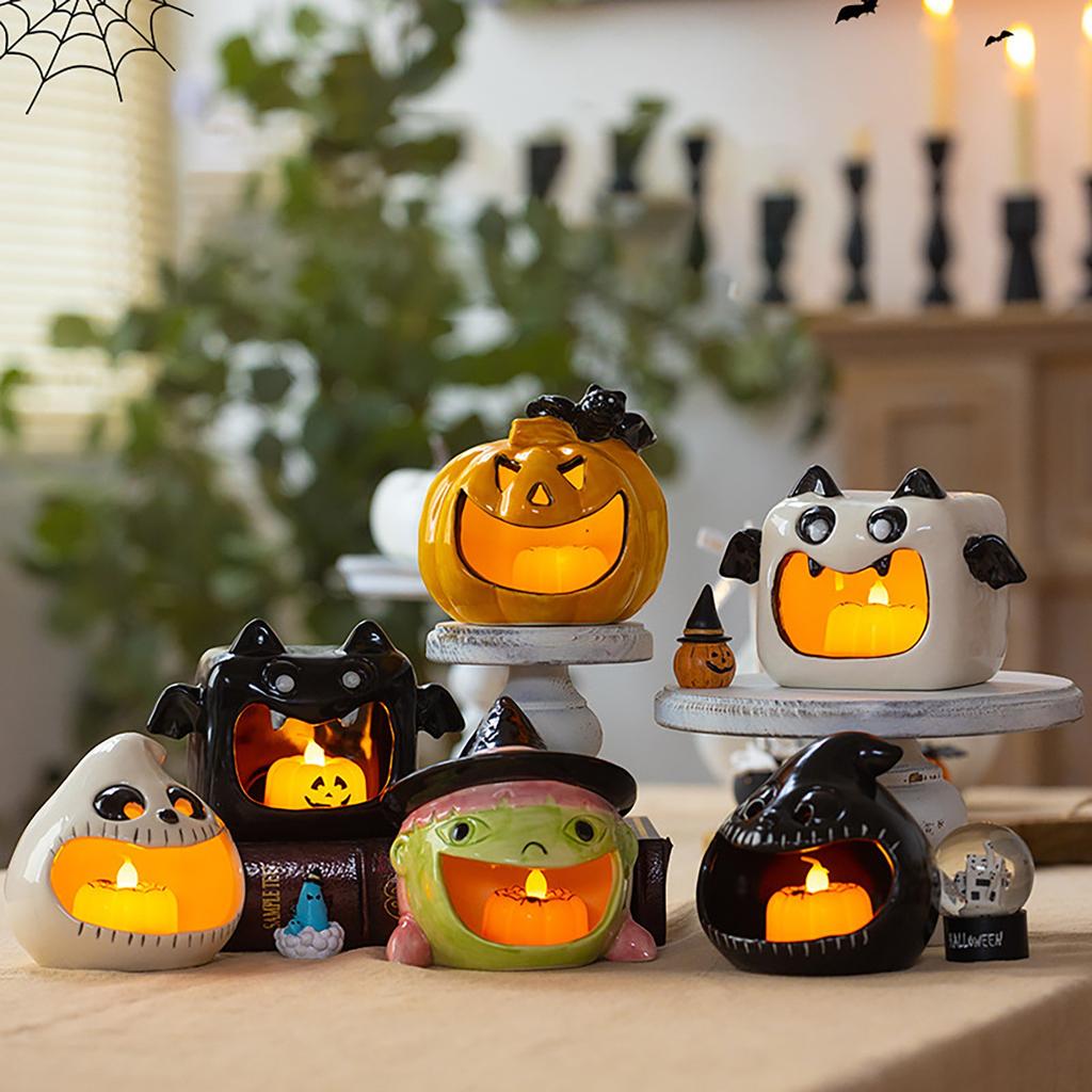 Halloween Candlestick Candle Ceramic Decoration Atmosphere Candy Storage Desktop Ornaments Creative