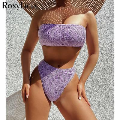 Sexy Bandeau Faltig Weiblichen Badeanzug Hohe Taille Bikini Frauen Bademode Zwei stücke Bikini set Badende Badeanzug Schwimmen Dame